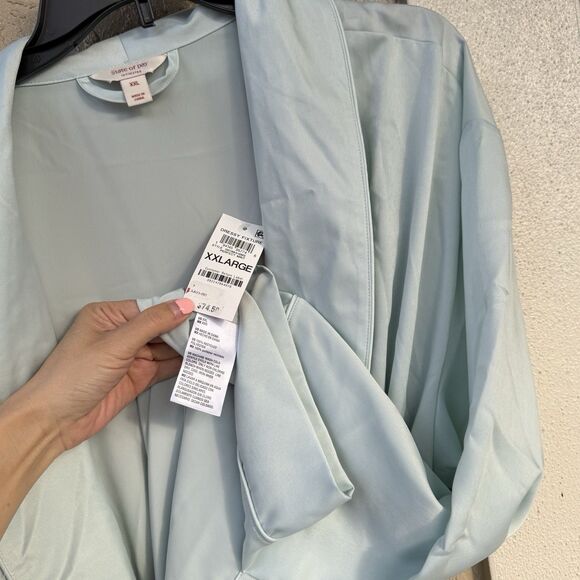 NWT State of Day Women's Silky Belted Robe Shawl Collar Mint Green Pajama Long - Picture 3 of 4